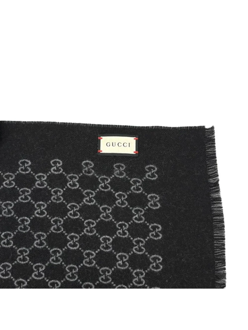 Gucci Double Jacquard GG Wool Scarf 33 175 Dark Gray Black